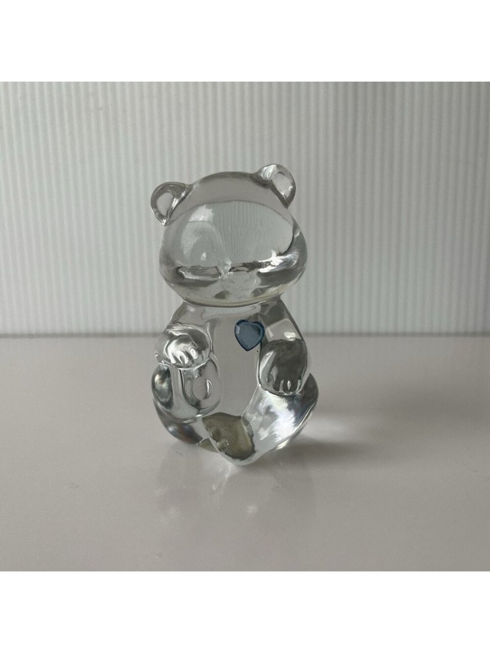 Vintage Fenton Art Glass Bear Figurine Blue Heart Birthstone Keepsake